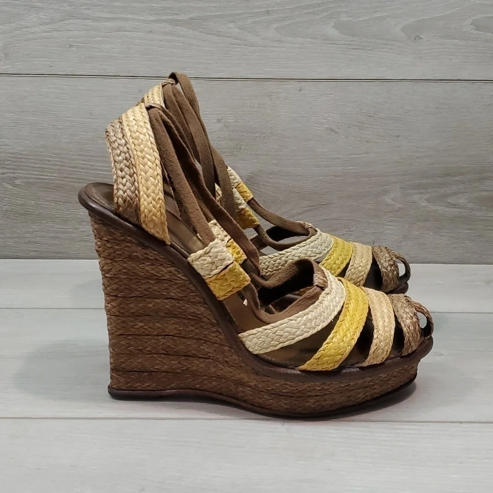 Bottega Veneta Womens Lace Up Wedge Sandals shoes sz 39.5/9.5